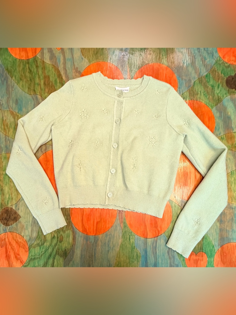 Willow & Wind Lite Green Cardigan Size XS Embroidered Sweater Rayon Nylon Polyes